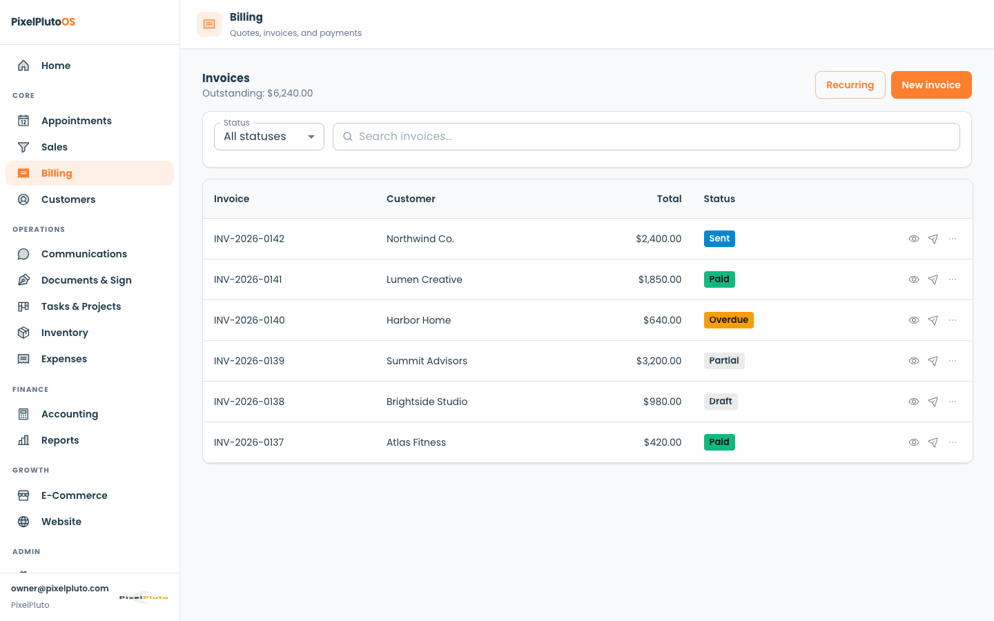 PixelPluto billing and payments