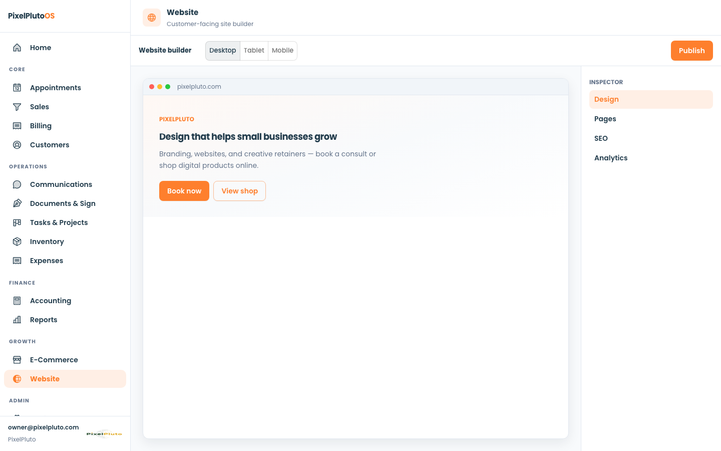 PixelPluto website builder